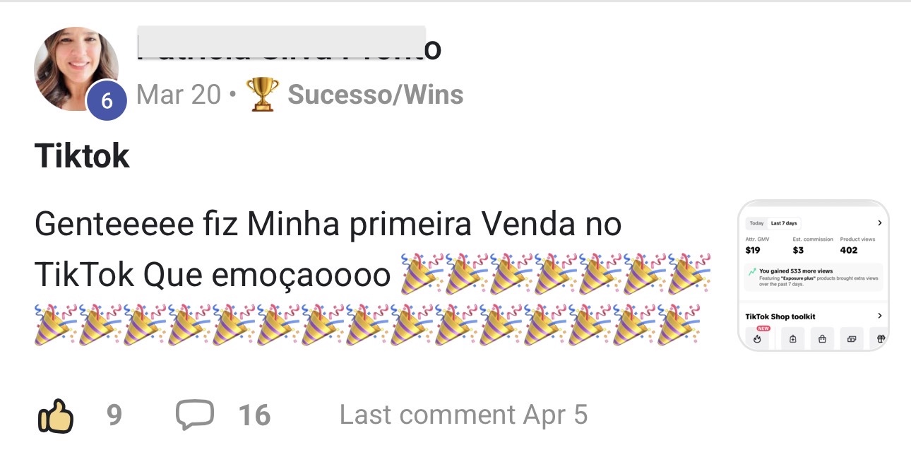 Aluna Patricia: primeira venda no TikTok