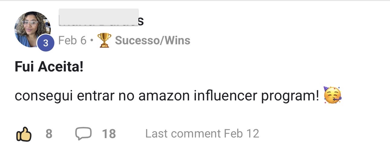 Aluna Maria: fui aceita no Amazon Influencer Program