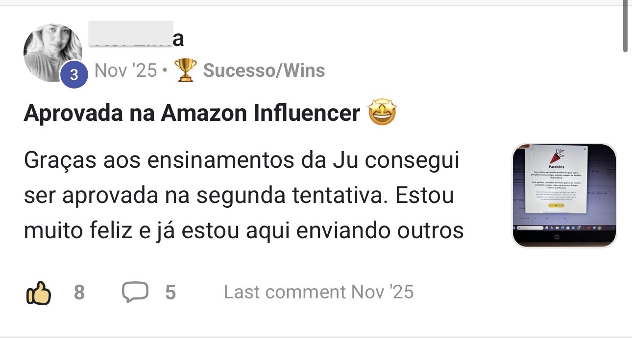 Aluna Patricia: bateu a meta no Amazon Associates