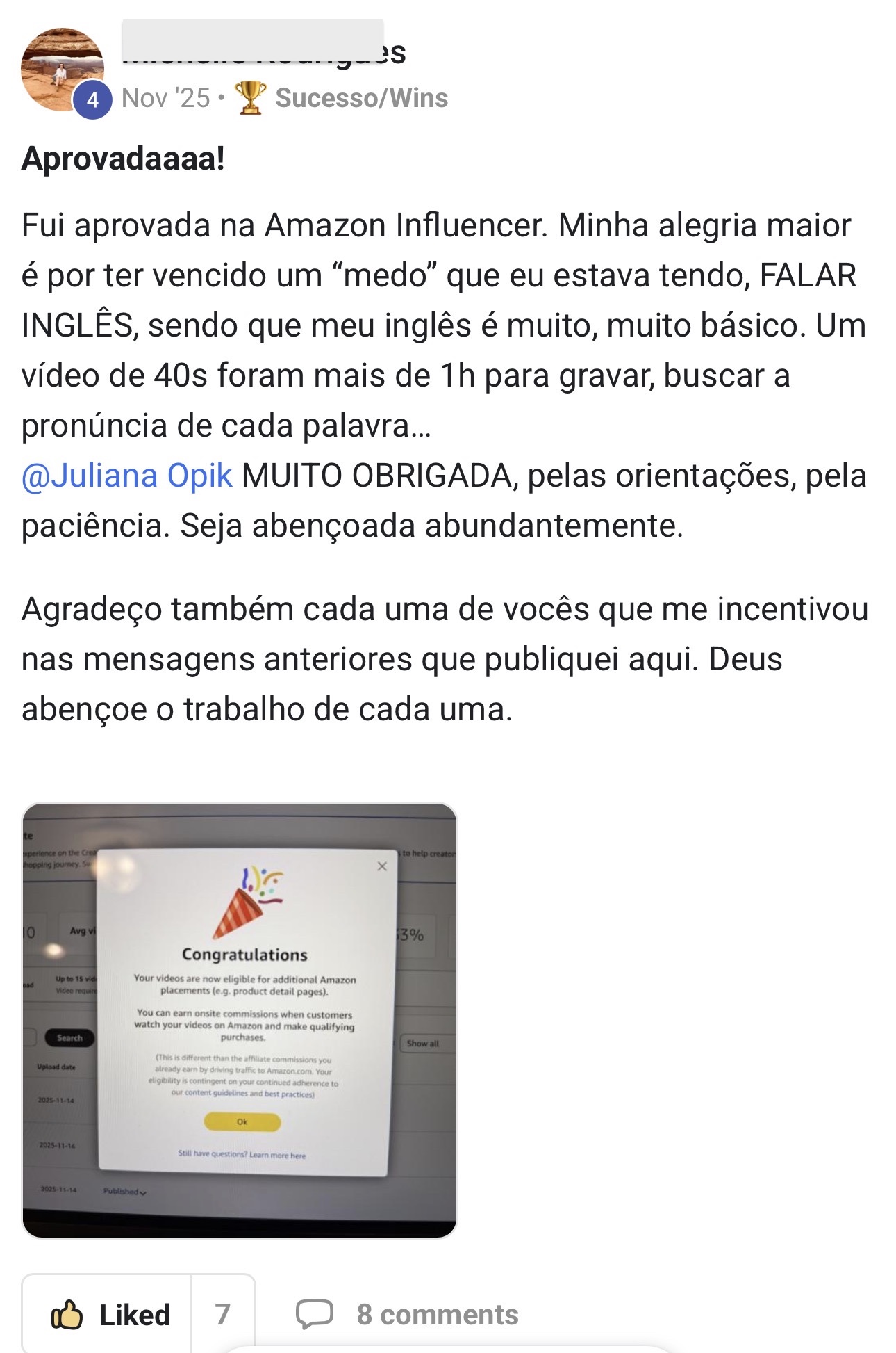 Aluna Michelle: aprovada mesmo com inglês básico